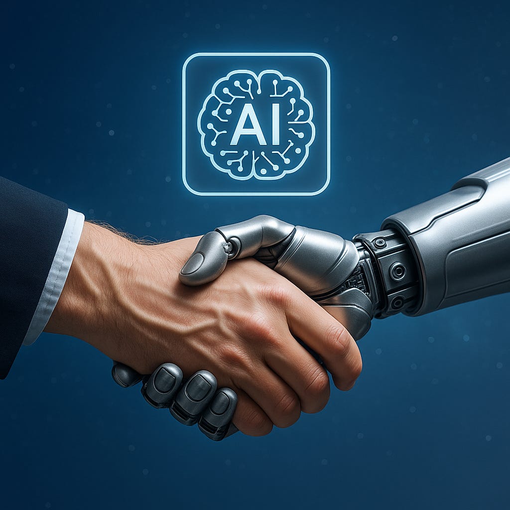 Robotic arm shaking hands with a person